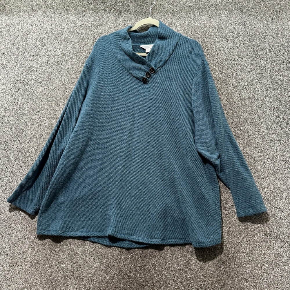 Coldwater Creek Blue Textured Shawl Collar Button Tunic Sweater Plus Size 3X